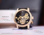 Perfect Replica Vacheron Constantin Traditionnelle All Gold Tattoo Case Black Dragon Dial Tourbillon 42mm Watch